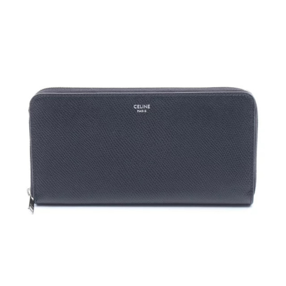 Celine Zipped Wallet Round Long Leather Black